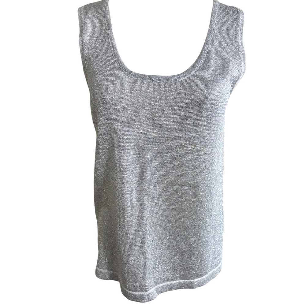 Sadimara Womens Silver Sparkly Metallic Knit Tank Top Shell Scoop Neck Size M